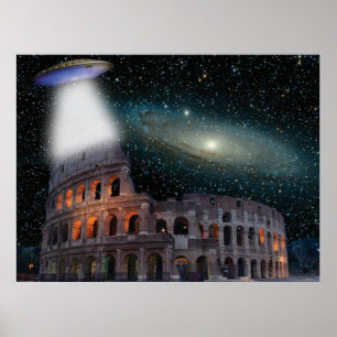 Colosseum Rom Italien möter rymden och UFO Poster
