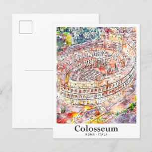 Colosseum Rom Italien Watercolor Sketch Hand plock Vykort