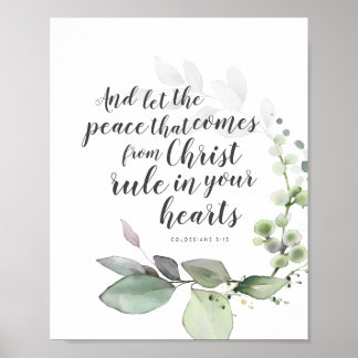 Colossians 3:15 Verse Art med botaniskt andetag Poster