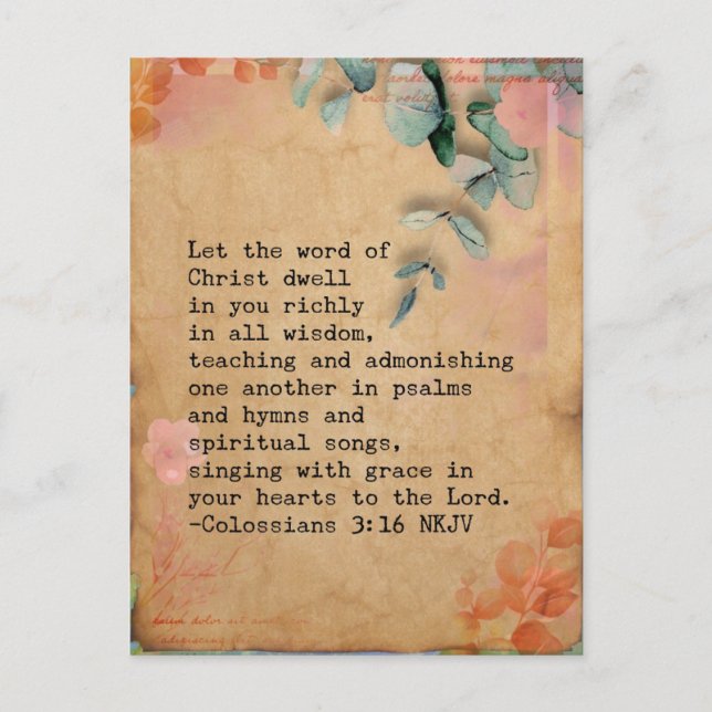 Colossians 3:16 NKJ Bible Verse Image Vykort (Framsida)