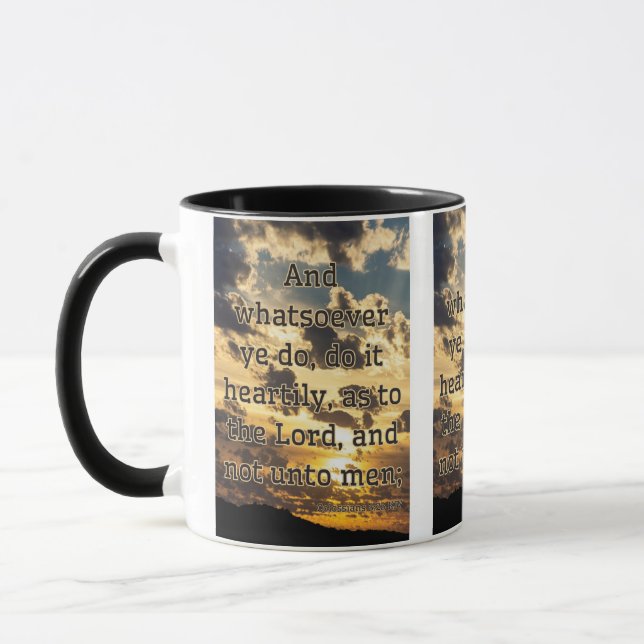 Colossians 3:23 KJV Bible Verse Pic Two-Tone Mugg (Vänster)