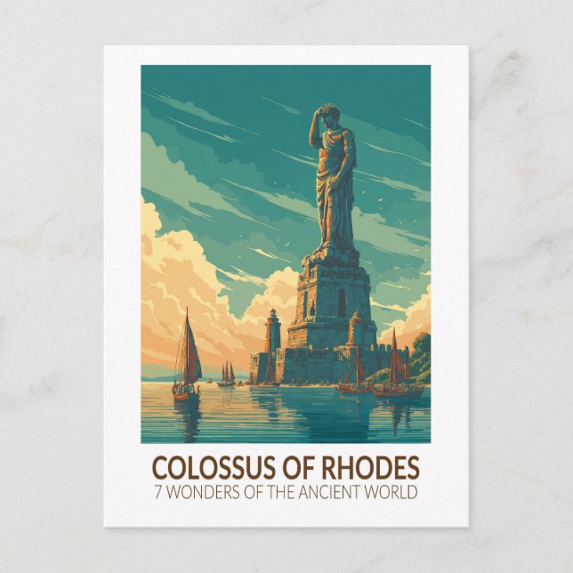 Colossus of Rhodes Seven Wonders of the World Art Vykort (Framsida)