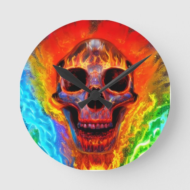 Colour Skull Rund Klocka (Framsida)