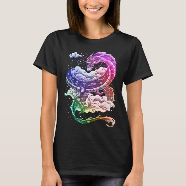 Coloured Japanese tradition dragon T Shirt (Framsida)