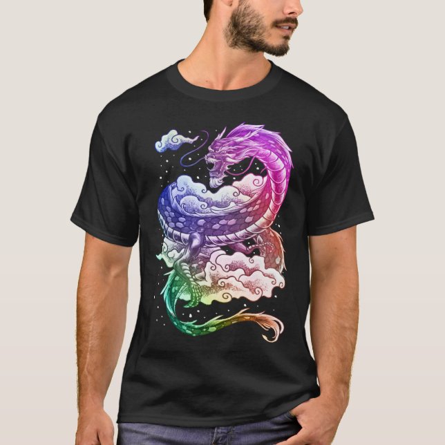 Coloured Japanese tradition dragon T Shirt (Framsida)