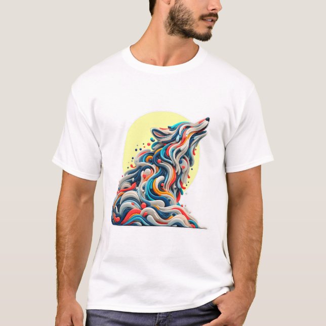 Colourful Abstract Wolf - Modern Art T-Shirt (Framsida)