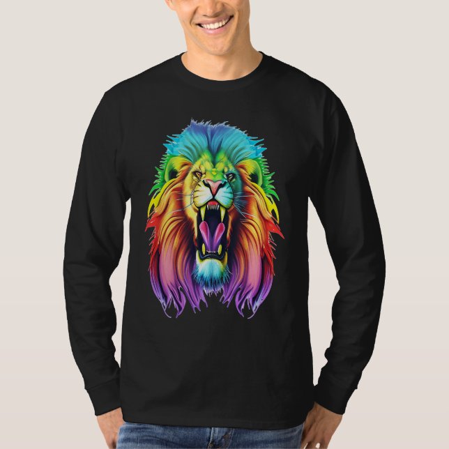 Colourful Africa Lion Head Lion Lover Animal Art T Shirt (Framsida)
