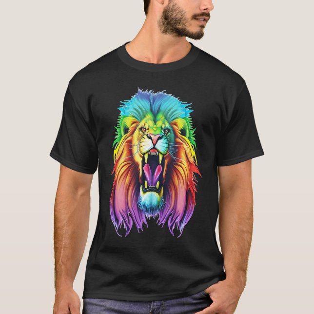 Colourful Africa Lion Head Lion Lover Animal Art T Shirt (Framsida)