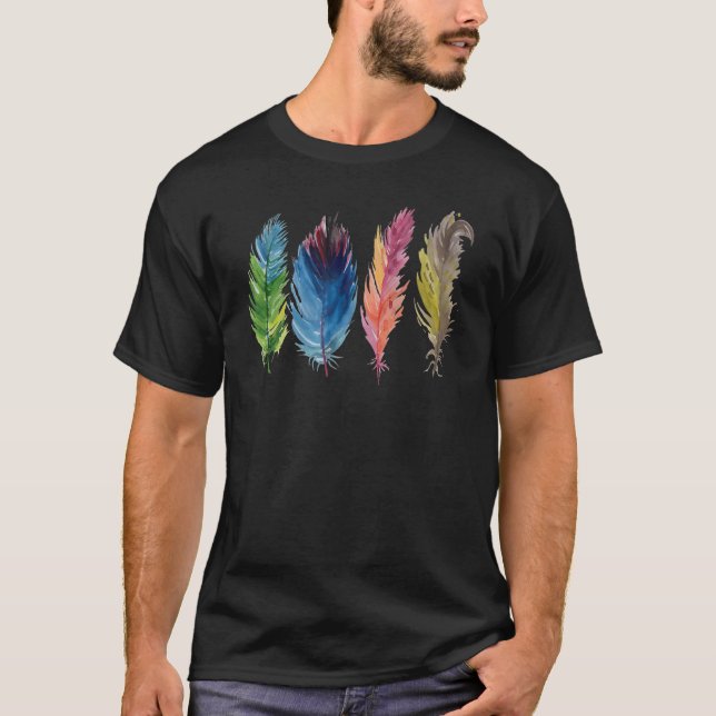 Colourful bird feathers t shirt (Framsida)