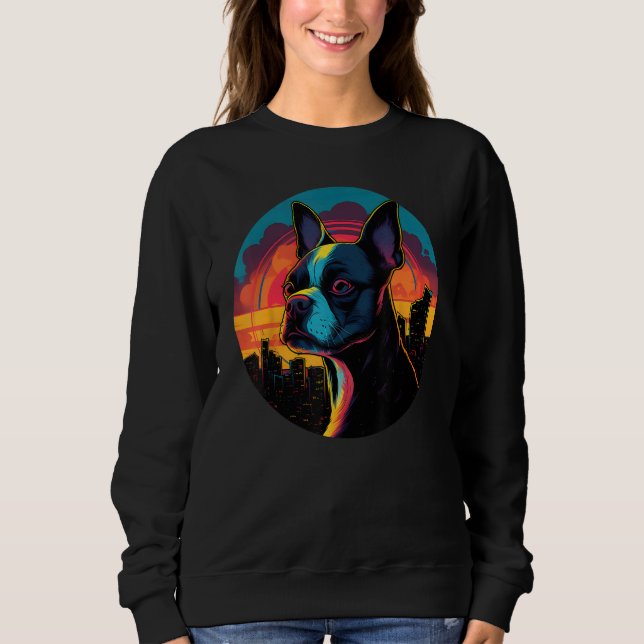 Colourful Boston Terrier Dog Dad Mom Graffity T Shirt (Framsida)