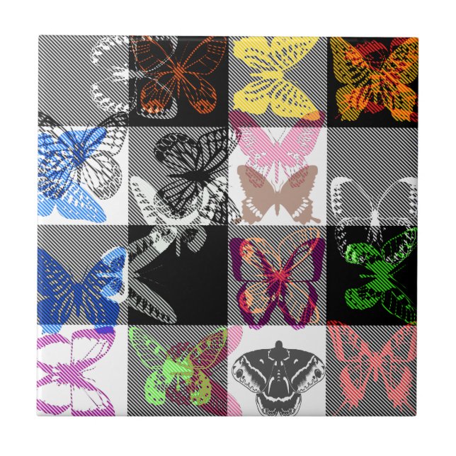 Colourful Butterfly Plaid Tartan Check Design  Kakelplatta (Framsidan)