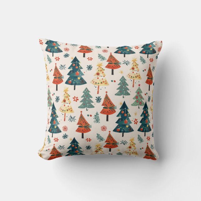 Colourful Christmas Pine Trees Seamless Pattern Kudde (Framsida)