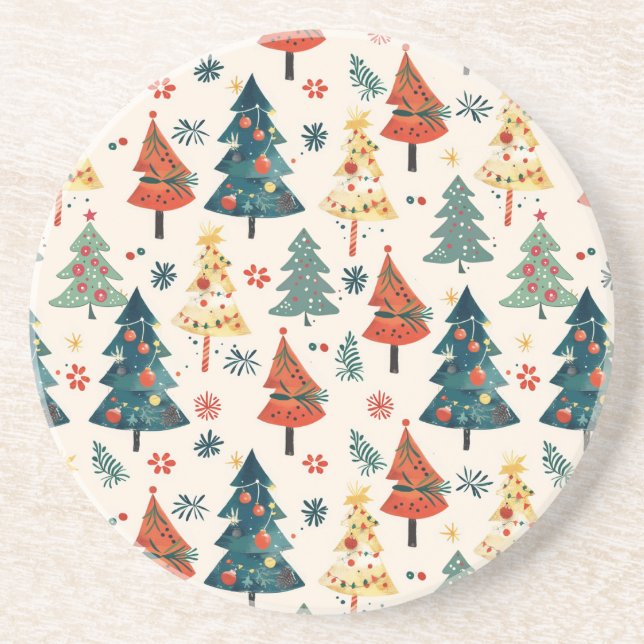 Colourful Christmas Pine Trees Seamless Pattern Underlägg (Framsidan)
