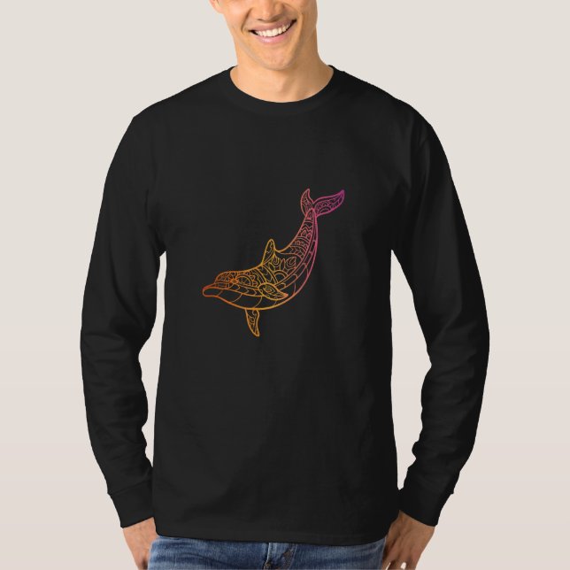 Colourful dolphin  beautiful mandala animal Caribb T Shirt (Framsida)