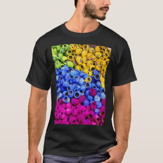 Colourful earthen pots in random formation abstrac t shirt