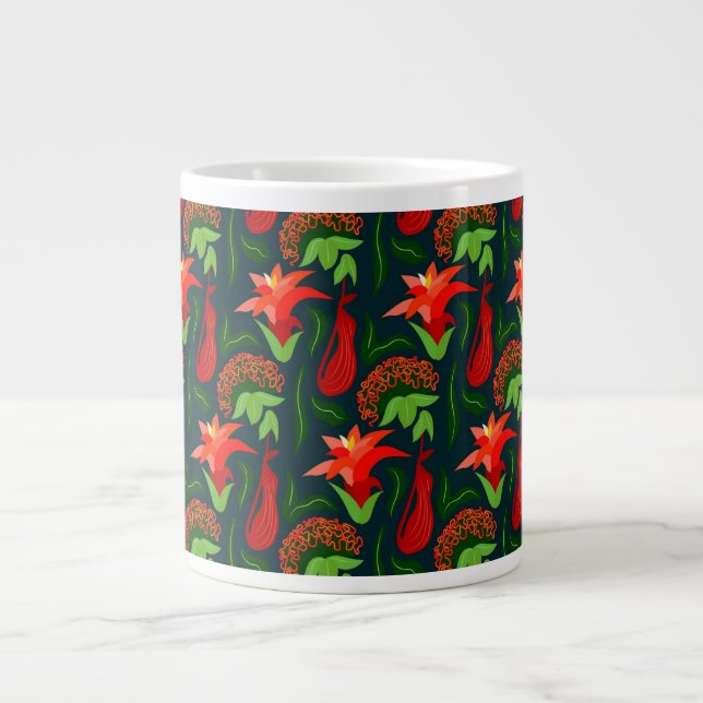 Colourful Exotic Flowers Leaves Pattern-23187 Jumbo Mugg (Framsidan)