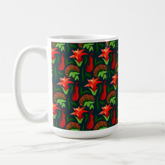 Colourful Exotic Flowers Leaves Pattern-23187 Kaffemugg (Vänster)