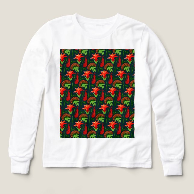 Colourful Exotic Flowers Leaves Pattern-23187 T Shirt (Design framsida)