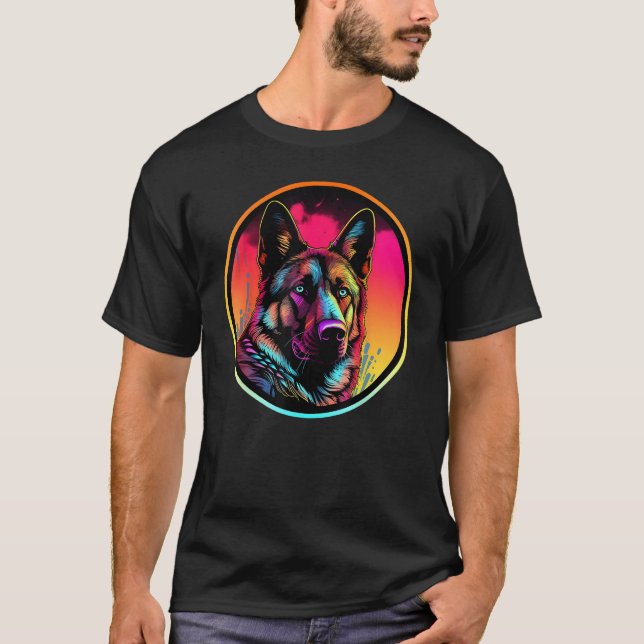 Colourful German Shepherd Dog Dad Mom Graffity T Shirt (Framsida)