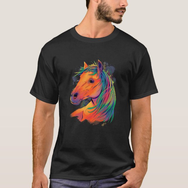 Colourful Horse Rider, Horse Motif, Women's Riding T Shirt (Framsida)