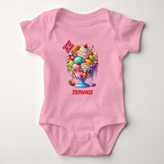 Colourful Ice Cream Sundae – Cute Dessert Illustra T Shirt (Framsida)