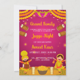 Colourful Jaggo night Invitation Card Inbjudningar