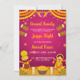Colourful Jaggo night Invitation Card Inbjudningar