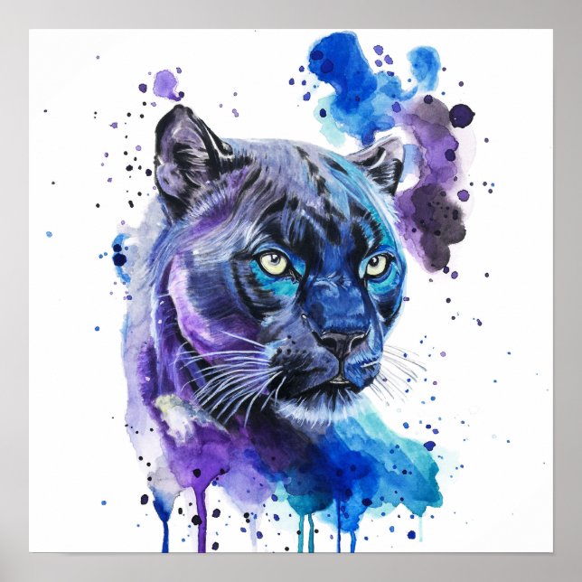 Colourful Jaguar Watercolour Artwork Poster (Framsidan)
