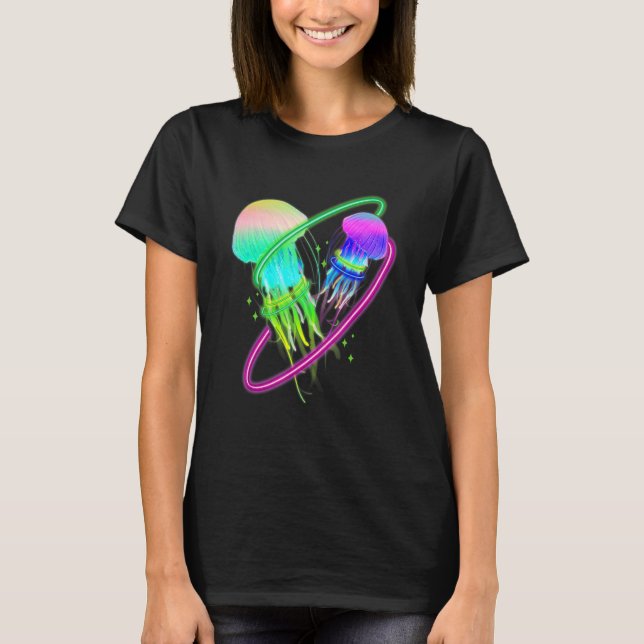 Colourful jellyfish for biologists sea creatures t shirt (Framsida)