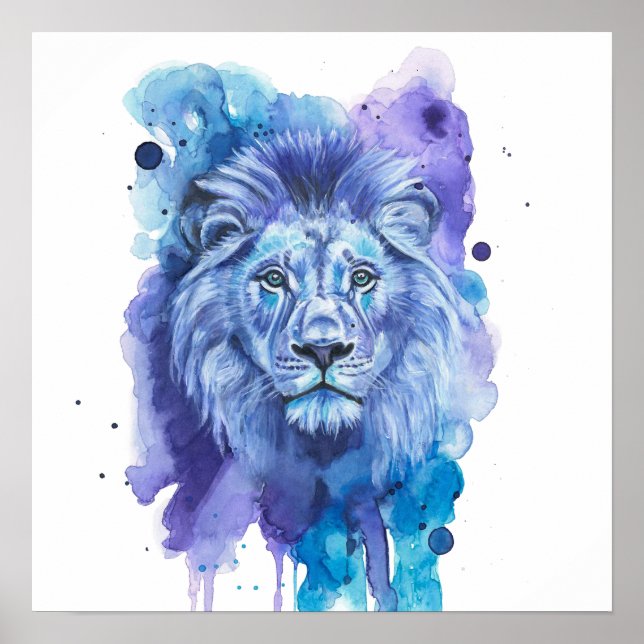 Colourful Lion Watercolor Artwork Poster (Framsidan)