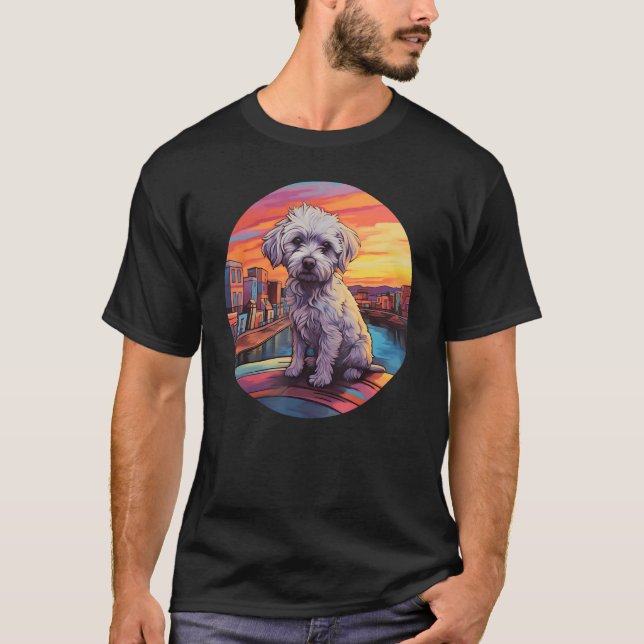 Colourful Maltese Dog Dad Mom Graffity T Shirt (Framsida)