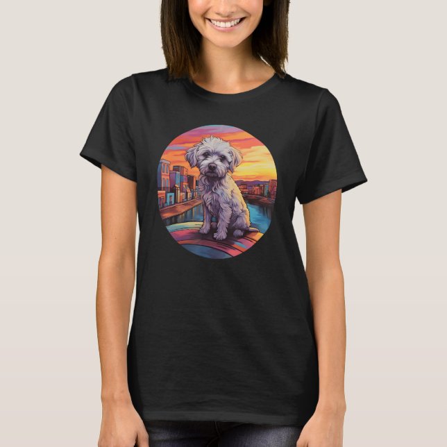 Colourful Maltese Dog Dad Mom Graffity T Shirt (Framsida)