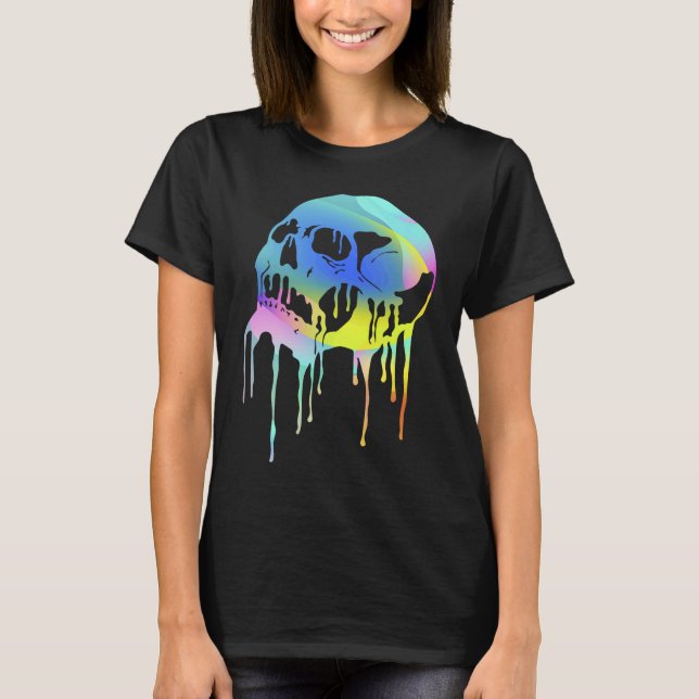 Colourful melting skull for Halloween or Day of th T Shirt (Framsida)