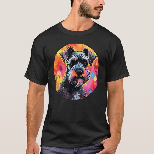 Colourful Miniature Schnauzer Dog Dad Mom Graffity T Shirt (Framsida)