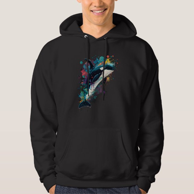 Colourful mystical orca whale watching dolphin pot hoodie (Framsida)