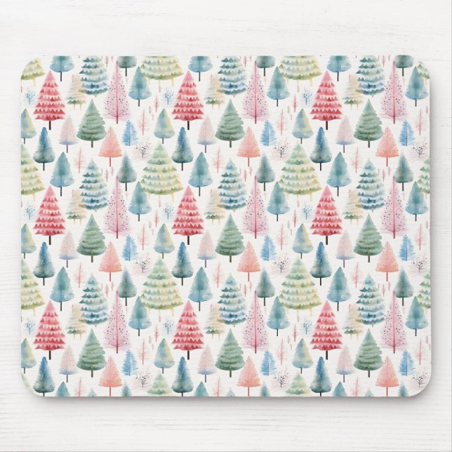 Colourful Pastel Christmas Pine Trees Pattern Musmatta (Framsidan)