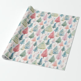 Colourful Pastel Christmas Pine Trees Pattern Presentpapper