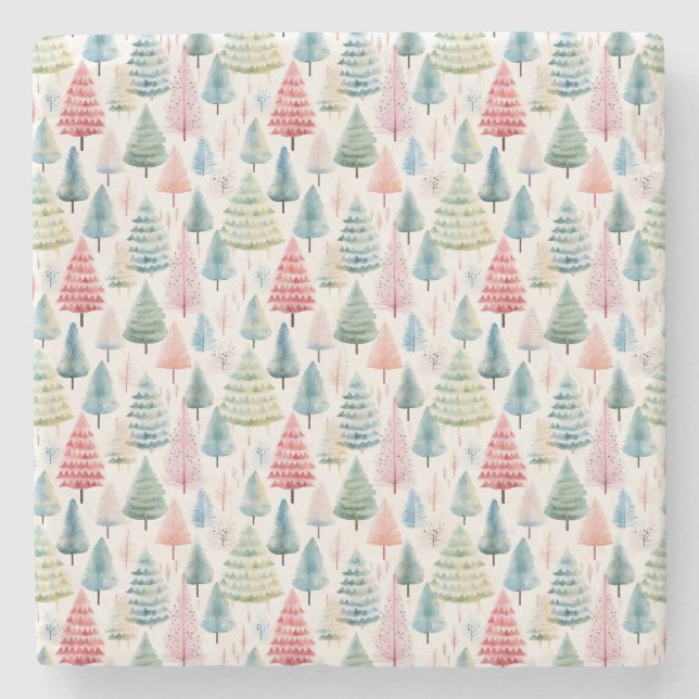 Colourful Pastel Christmas Pine Trees Pattern Stenunderlägg (Framsidan)