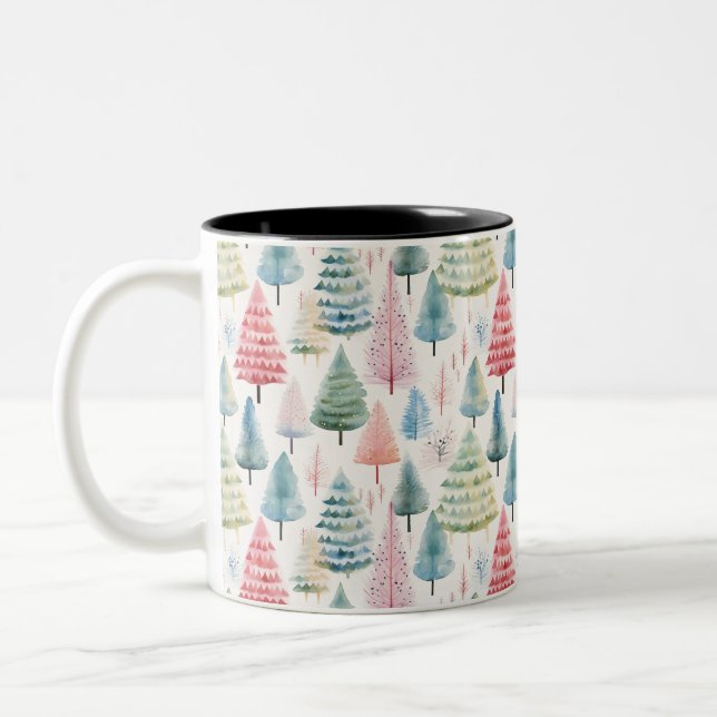 Colourful Pastel Christmas Pine Trees Pattern Två-Tonad Mugg (Vänster)