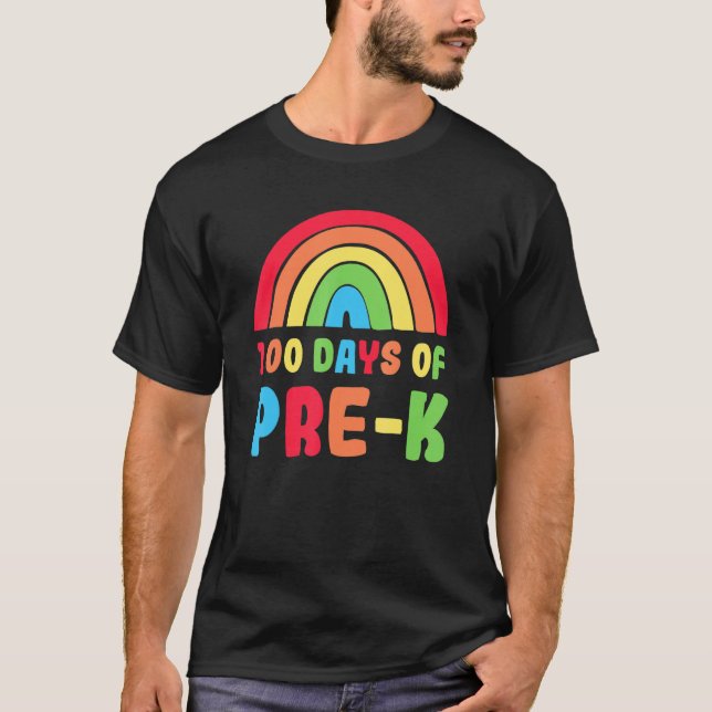 Colourful Rainbow 100 Days Of Pre K Day Of School T Shirt (Framsida)