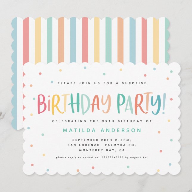 Colourful rainbow surprise birthday polka dots  (Fram/baksida)