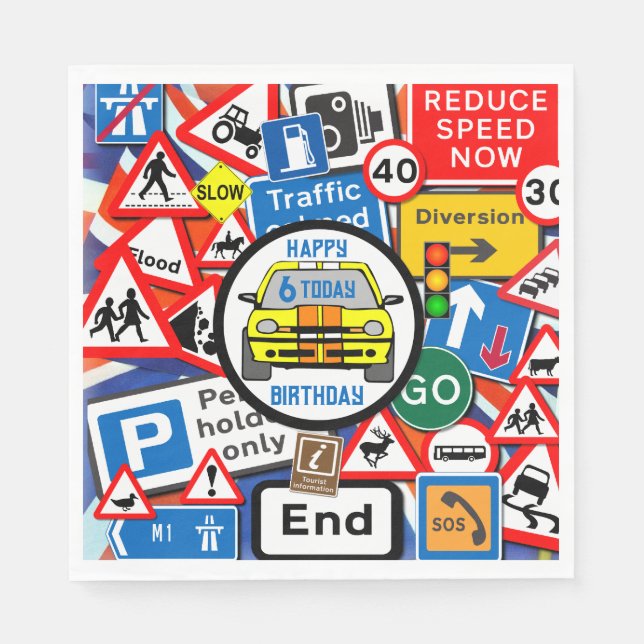 Colourful Road Signs Collage Birthday Party Napkin Pappersservett (Framsidan)