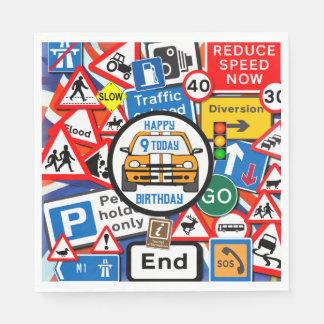 Colourful Road Signs Collage Birthday Party Napkin Pappersservett
