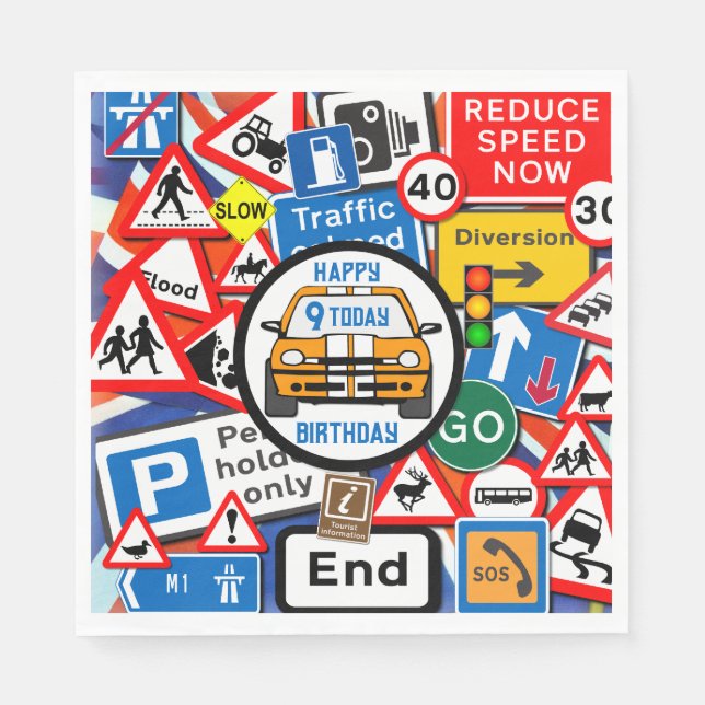 Colourful Road Signs Collage Birthday Party Napkin Pappersservett (Framsidan)