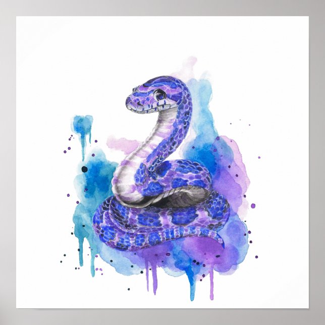 Colourful Snake Watercolor Artwork Poster (Framsidan)