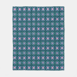 Colourful Snowflakes on Dark Blue Fleecefilt