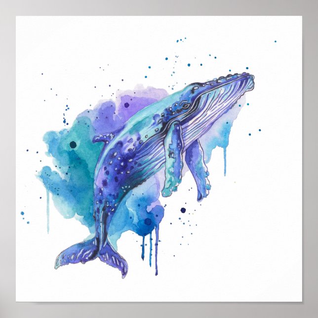 Colourful Whale Watercolour Art Poster (Framsidan)