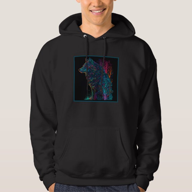 Colourful wolf mystical animal motif hoodie (Framsida)