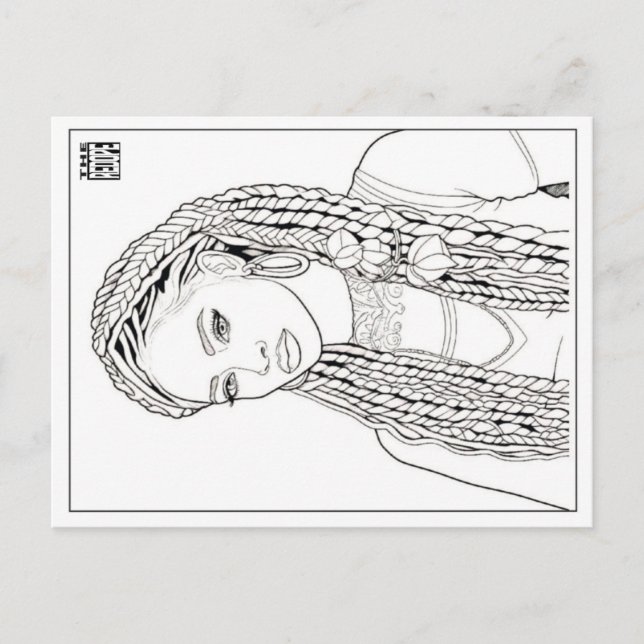 Colouring Post Card | Girl With Da Braidz Helg Vykort (Framsida)