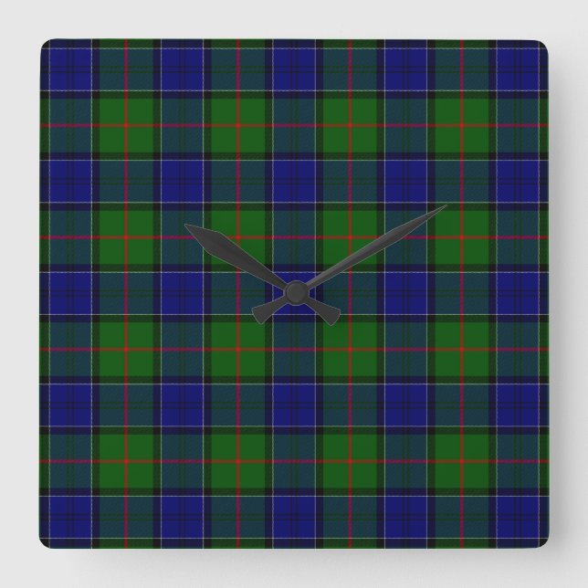 Colquhoun tartan blue grönt plaid fyrkantig klocka (Framsida)